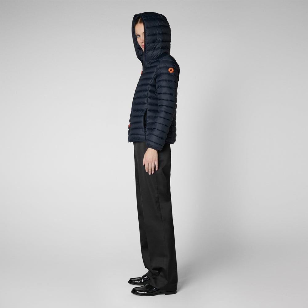Save the duck PIUMINO ANIMAL FREE CON CAPPUCCIO DONNA DAISY BLU NERO Sostegno trimestrale