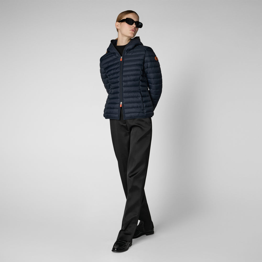 Save the duck PIUMINO ANIMAL FREE CON CAPPUCCIO DONNA DAISY BLU NERO Sostegno trimestrale