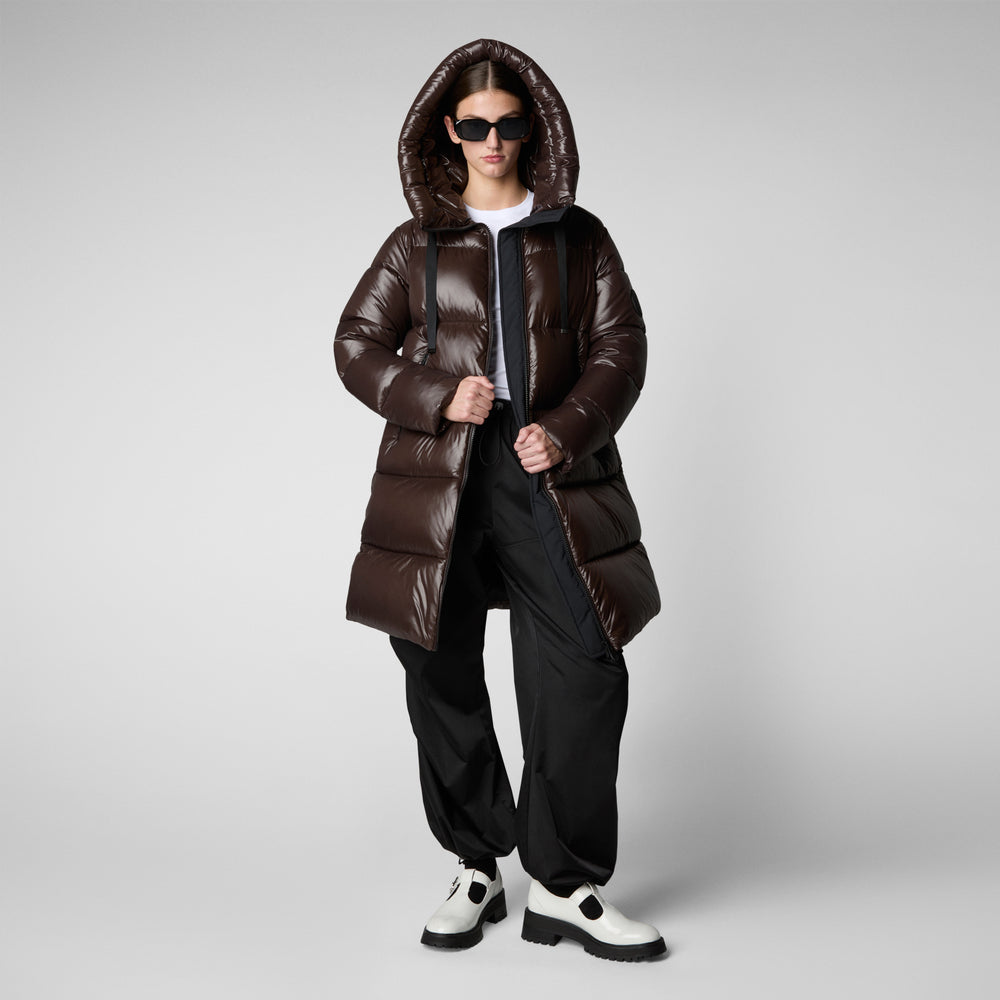 Save the duck PIUMINO ANIMAL FREE CON CAPPUCCIO DONNA ISABEL MARRONE NERO Convenienza