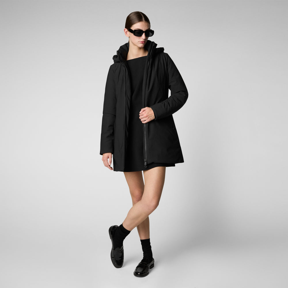Save the duck giacca DONNA CON CAPPUCCIO LILA NERO In Saldo