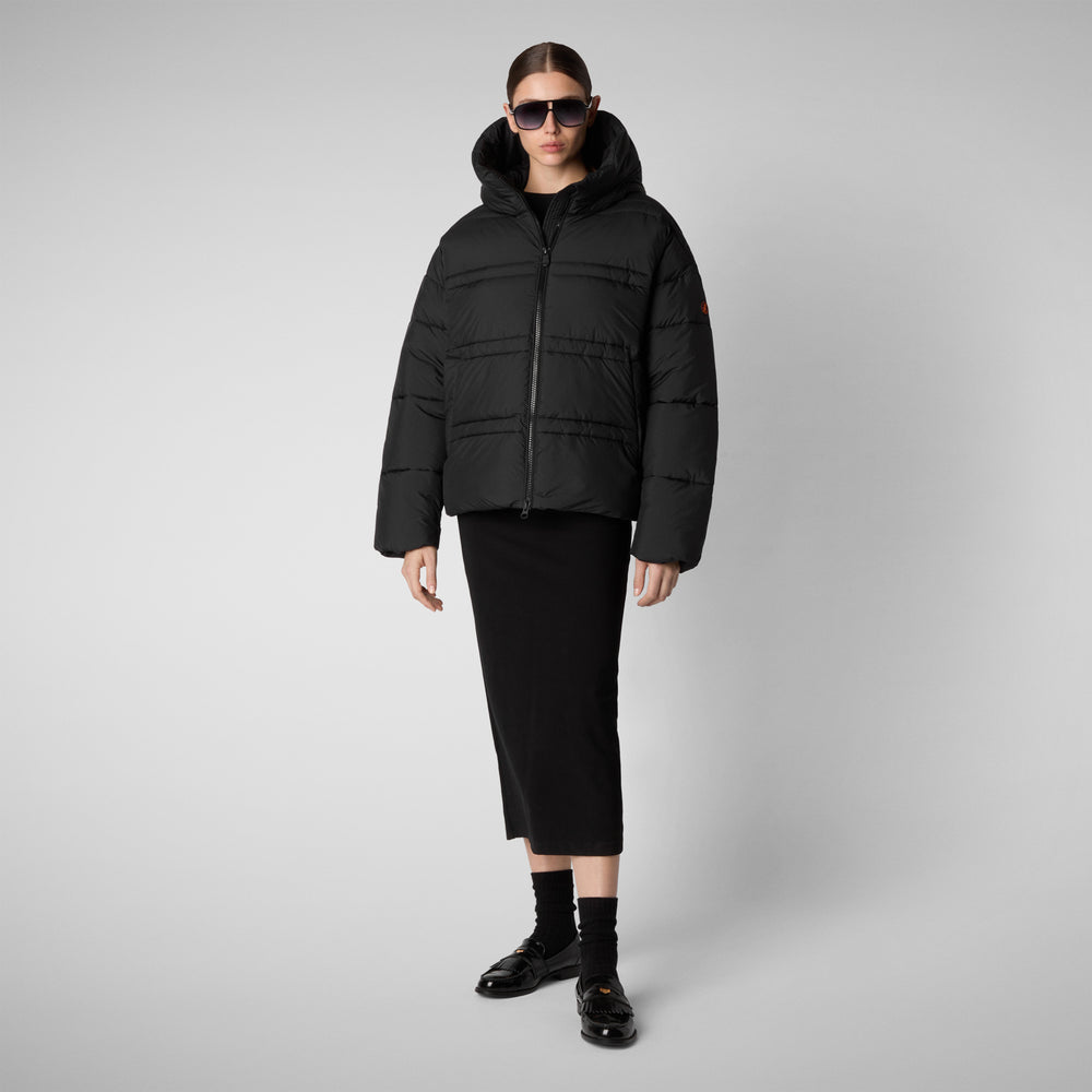 Save the duck PIUMINO ANIMAL FREE CON CAPPUCCIO DONNA KERI NERO In Linea