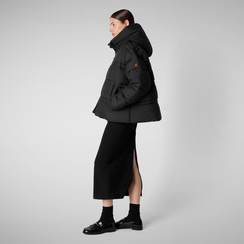Save the duck PIUMINO ANIMAL FREE CON CAPPUCCIO DONNA KERI NERO In Linea
