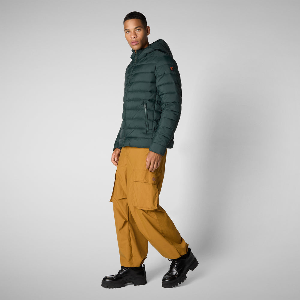 Save the duck PIUMINO ANIMAL FREE CON CAPPUCCIO UOMO HECTOR VERDE NERO Sottocosto