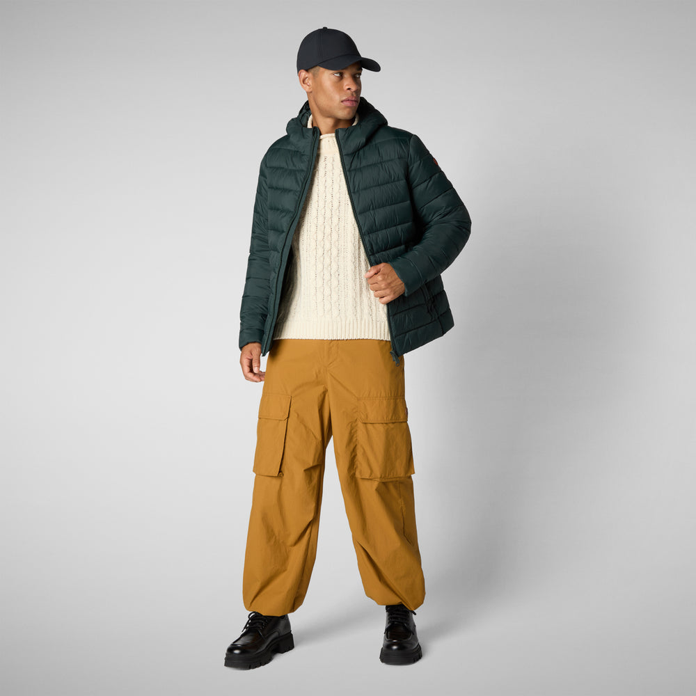 Save the duck PIUMINO ANIMAL FREE CON CAPPUCCIO UOMO HECTOR VERDE NERO Sottocosto