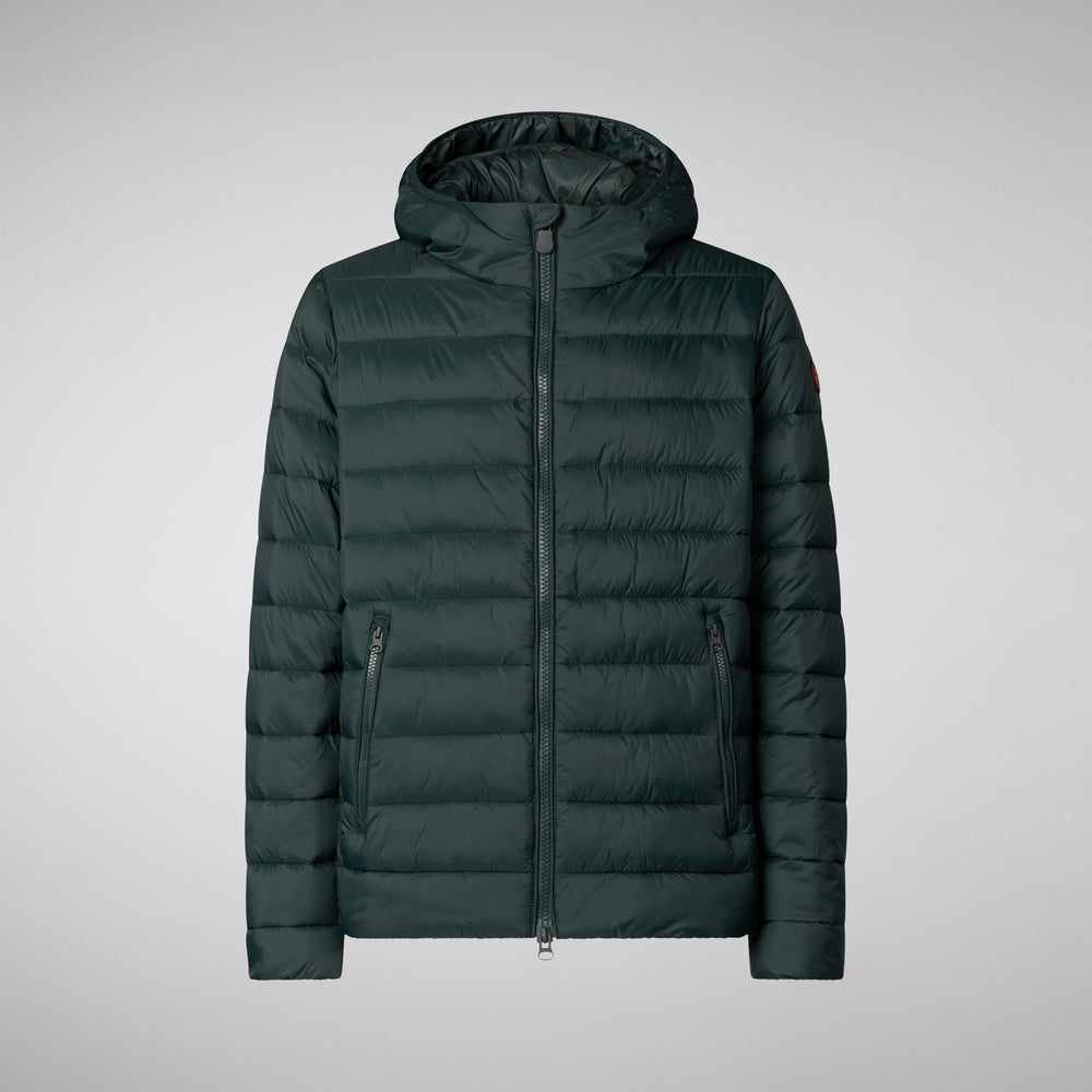 Save the duck PIUMINO ANIMAL FREE CON CAPPUCCIO UOMO HECTOR VERDE NERO Sottocosto