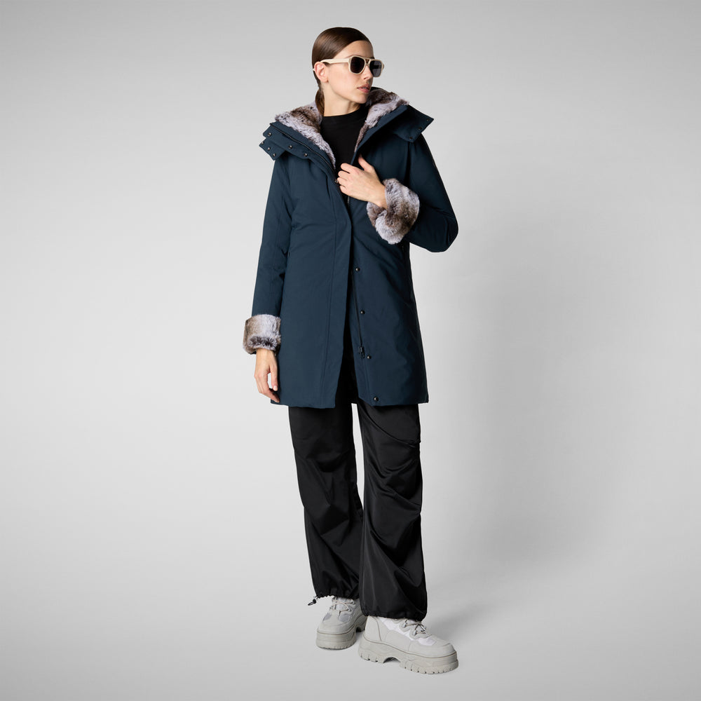 Save the duck PARKA DONNA CON CAPPUCCIO SAMANTAH BLU NERO Saldi