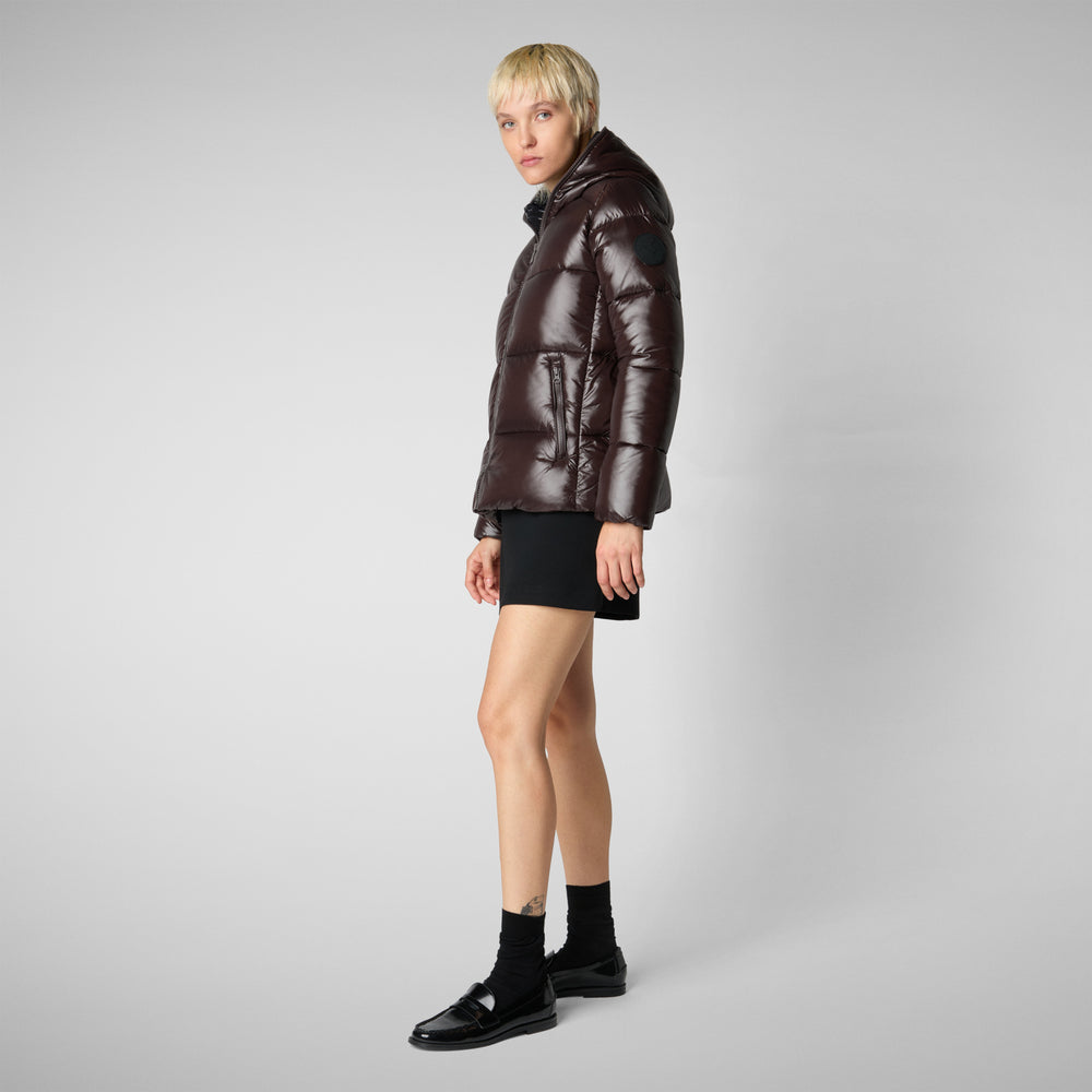 Save the duck PIUMINO ANIMAL FREE CON CAPPUCCIO DONNA LOIS MARRONE NERO Vendite Flash