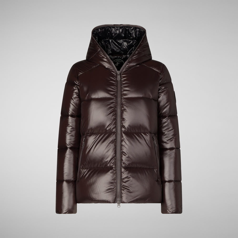 Save the duck PIUMINO ANIMAL FREE CON CAPPUCCIO DONNA LOIS MARRONE NERO Vendite Flash