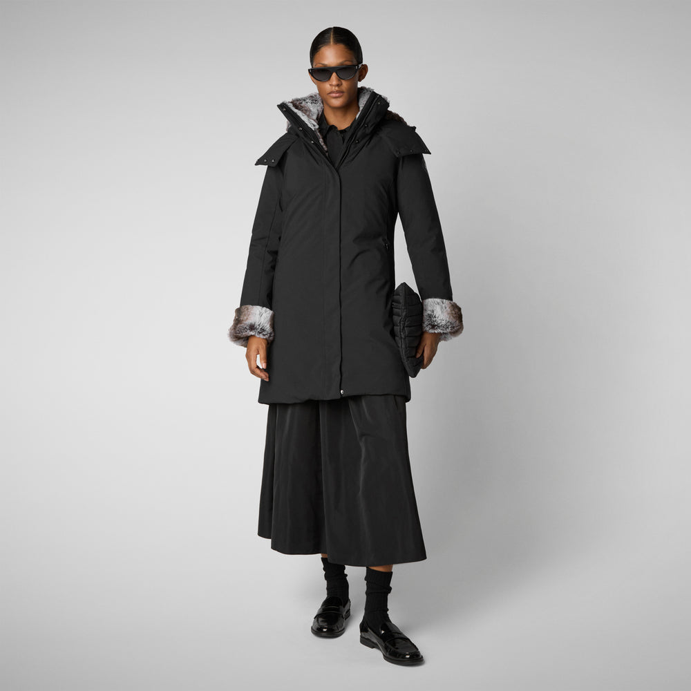 Save the duck PARKA DONNA CON CAPPUCCIO SAMANTAH NERO Offerta esclusiva