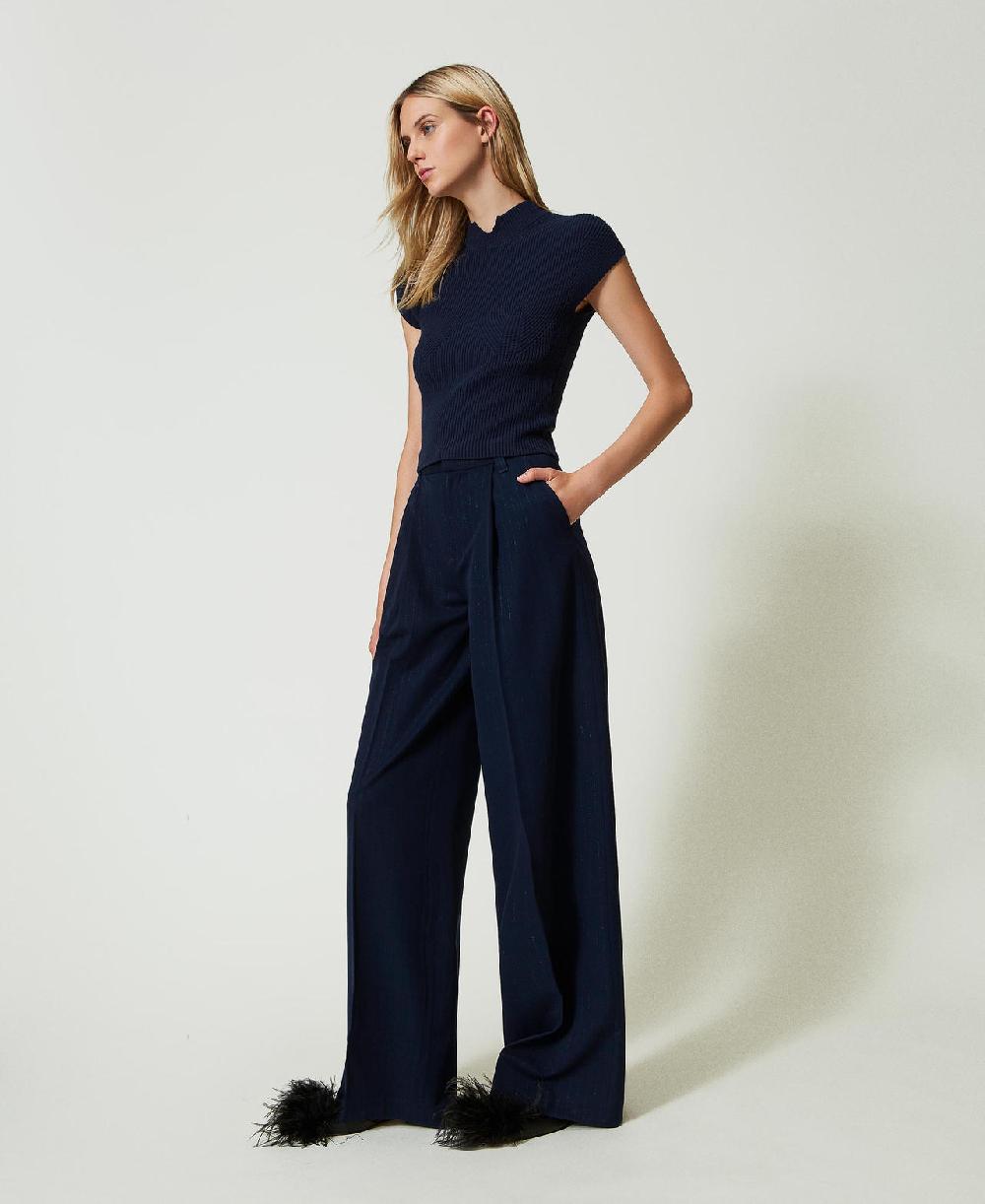 Scee by twin set Pantaloni wide leg gessati lurex In Vendita