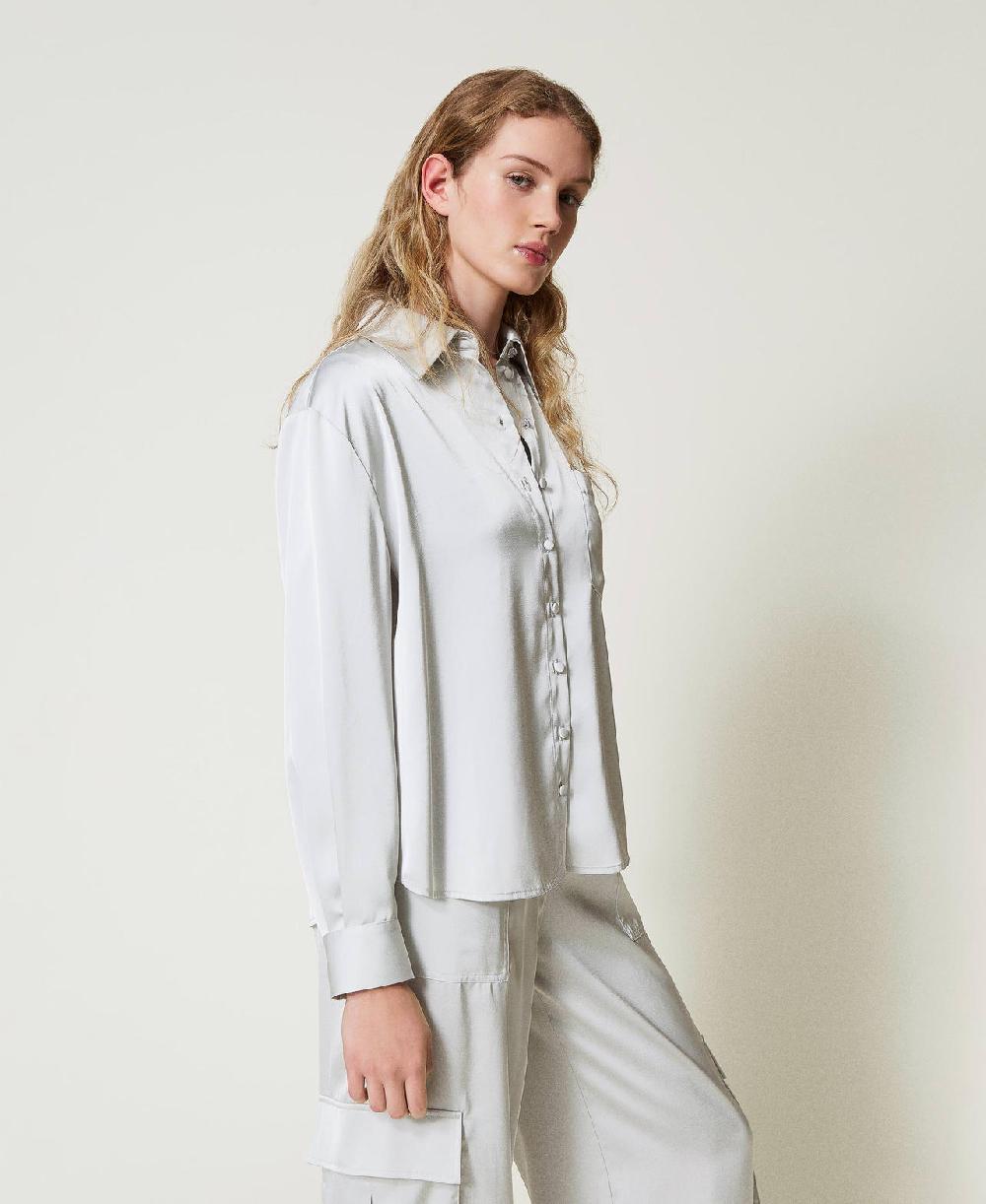 Scee by twin set Camicia in raso con bottone gioiello Vendite Flash