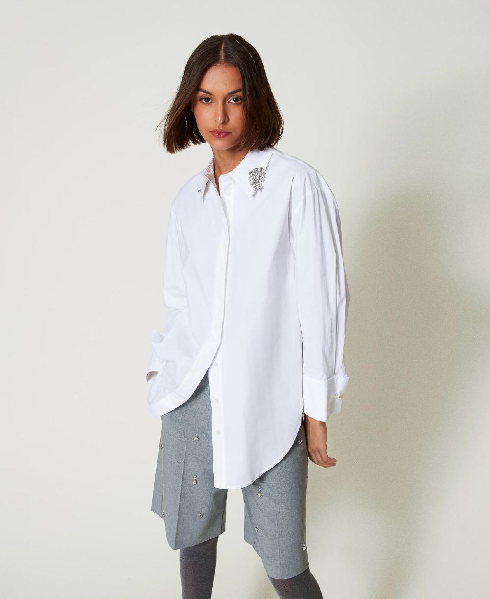 Scee by twin set Camicia over in popeline con ricami Moda