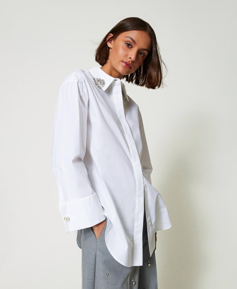 Scee by twin set Camicia over in popeline con ricami Moda