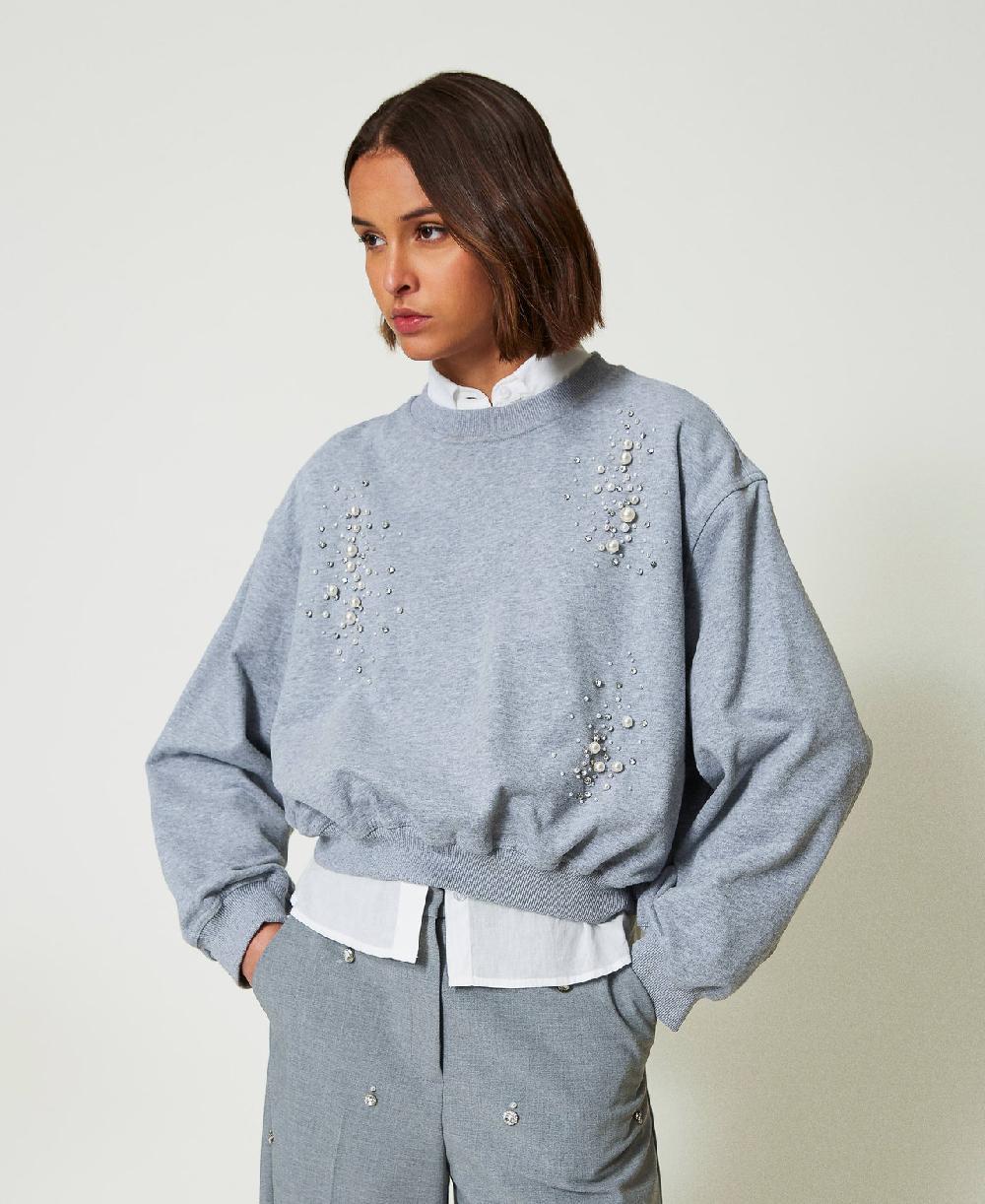 Scee by twin set Felpa boxy con ricamo a mano 2025