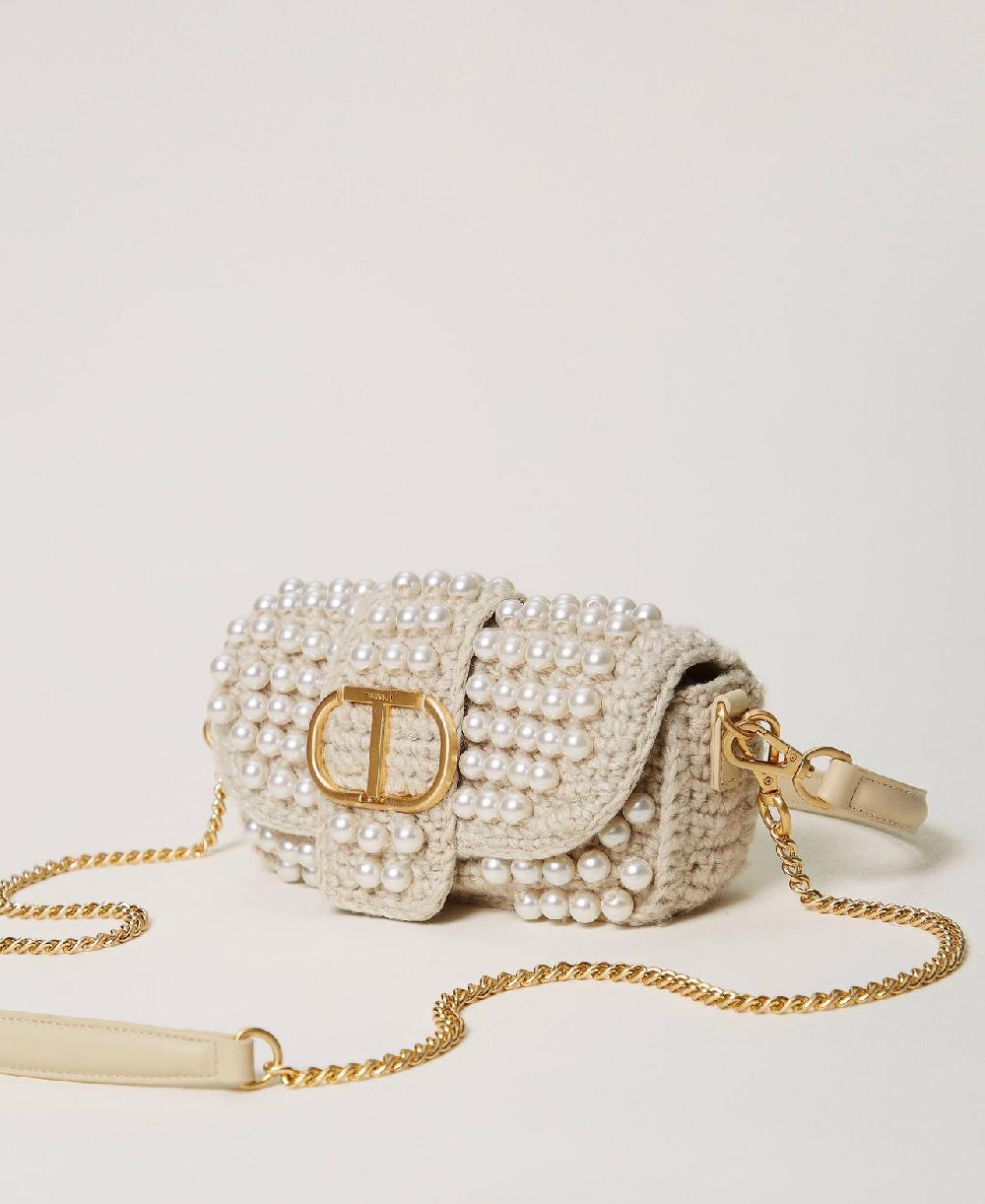 Scee by twin set Borsa a tracolla 'Amie' piccola crochet con perle Consegna Veloce