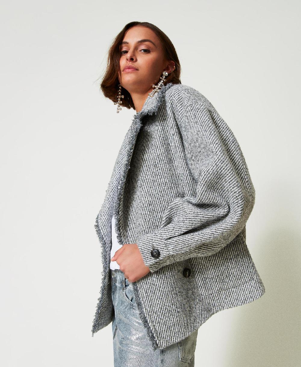 Scee by twin set Caban doppiopetto in panno bicolor Negozi Online