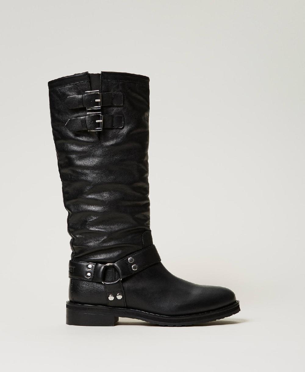 Scee by twin set Stivali biker 'Darcy' in pelle con cinturini Promozione Limitata