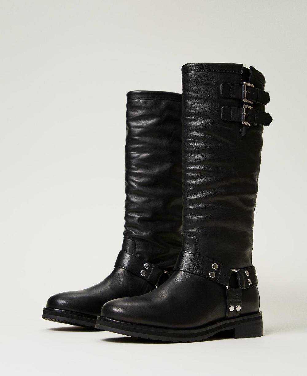 Scee by twin set Stivali biker 'Darcy' in pelle con cinturini Promozione Limitata