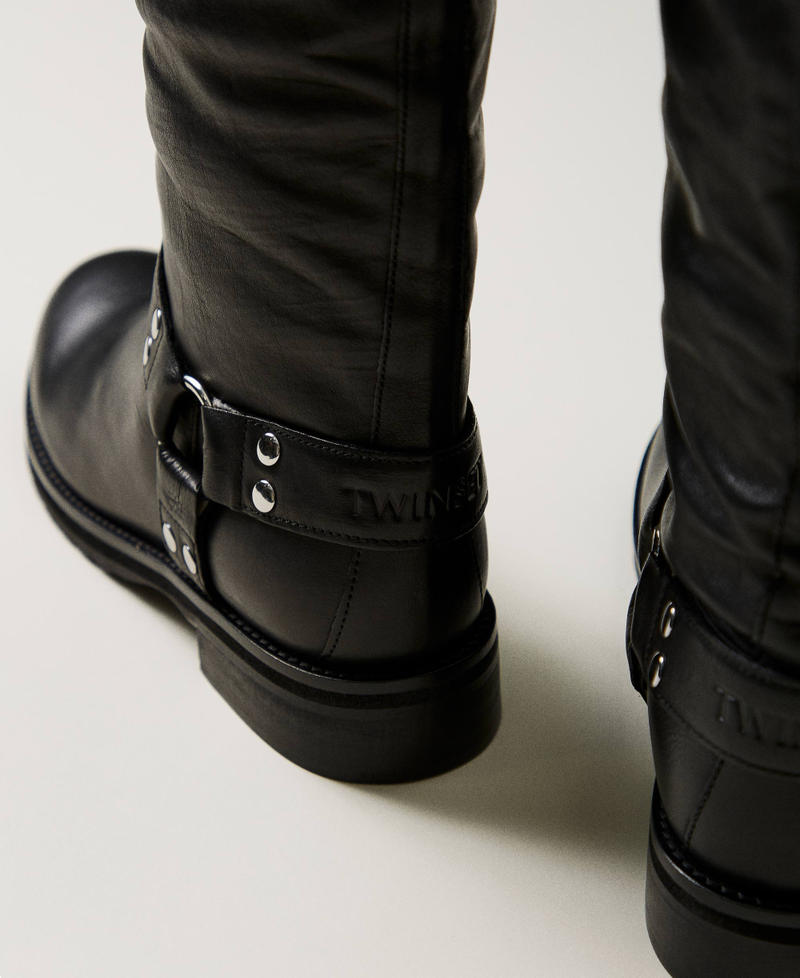 Scee by twin set Stivali biker 'Darcy' in pelle con cinturini Promozione Limitata