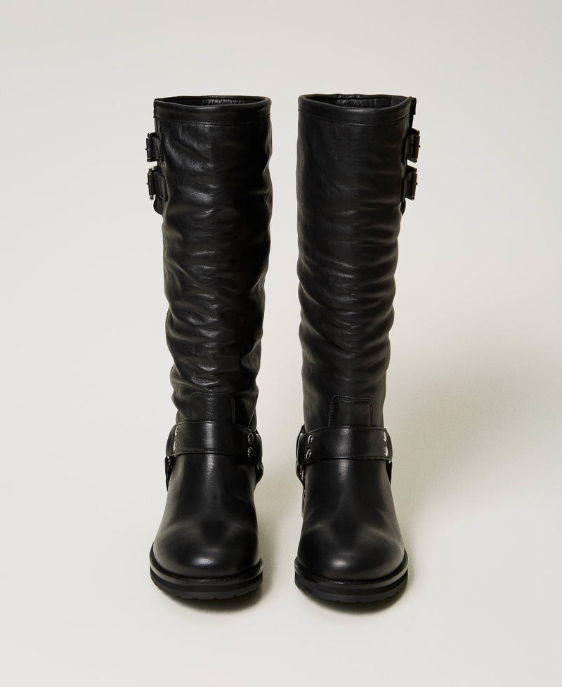 Scee by twin set Stivali biker 'Darcy' in pelle con cinturini Promozione Limitata