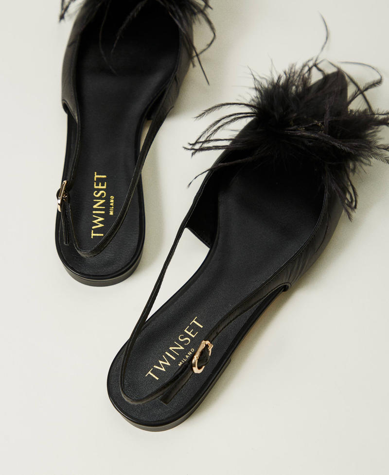 Scee by twin set Ballerine sling back in pelle con piume Prezzo Ridotto