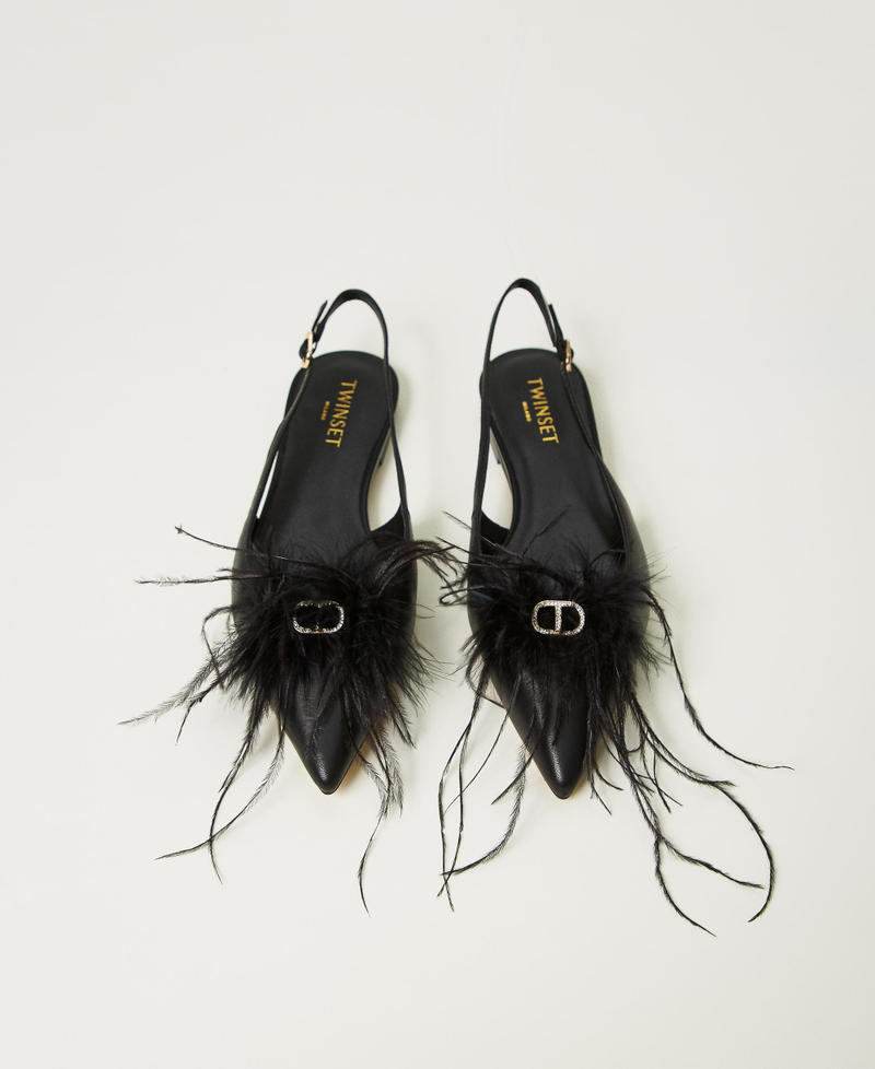 Scee by twin set Ballerine sling back in pelle con piume Prezzo Ridotto
