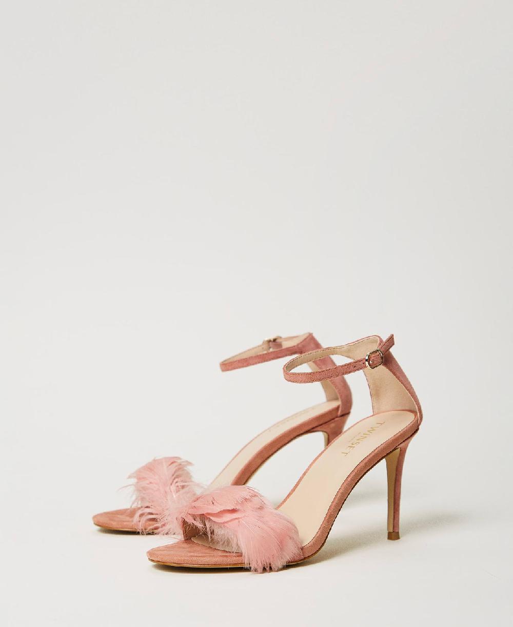 Scee by twin set Sandali in pelle con piume Economico
