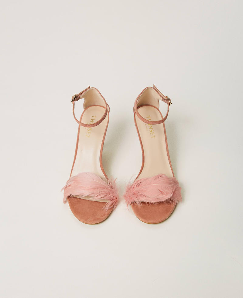 Scee by twin set Sandali in pelle con piume Economico
