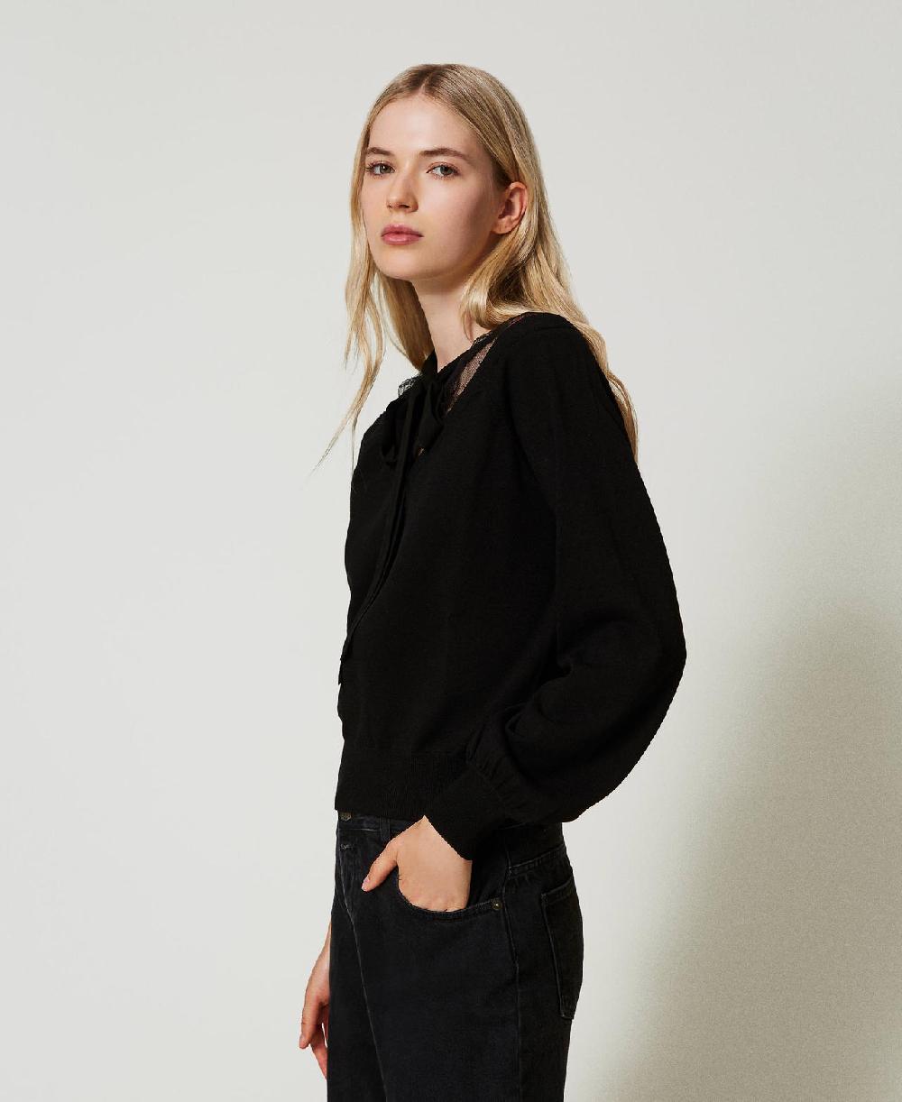 Scee by twin set Maglia con pizzo e fiocco Nuova