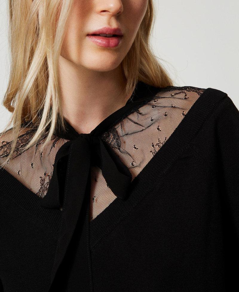 Scee by twin set Maglia con pizzo e fiocco Nuova