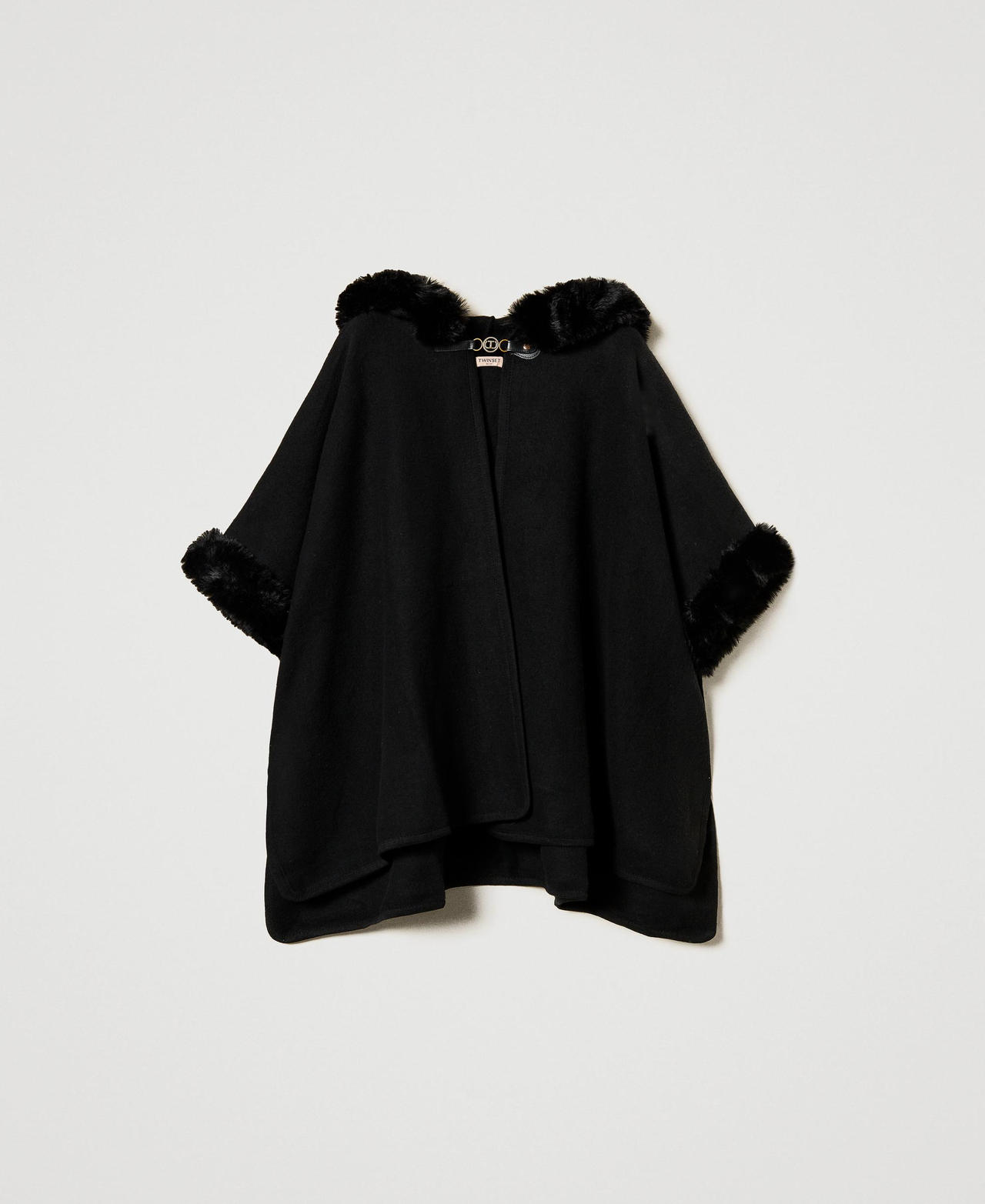 Scee by twin set Poncho in panno e faux fur