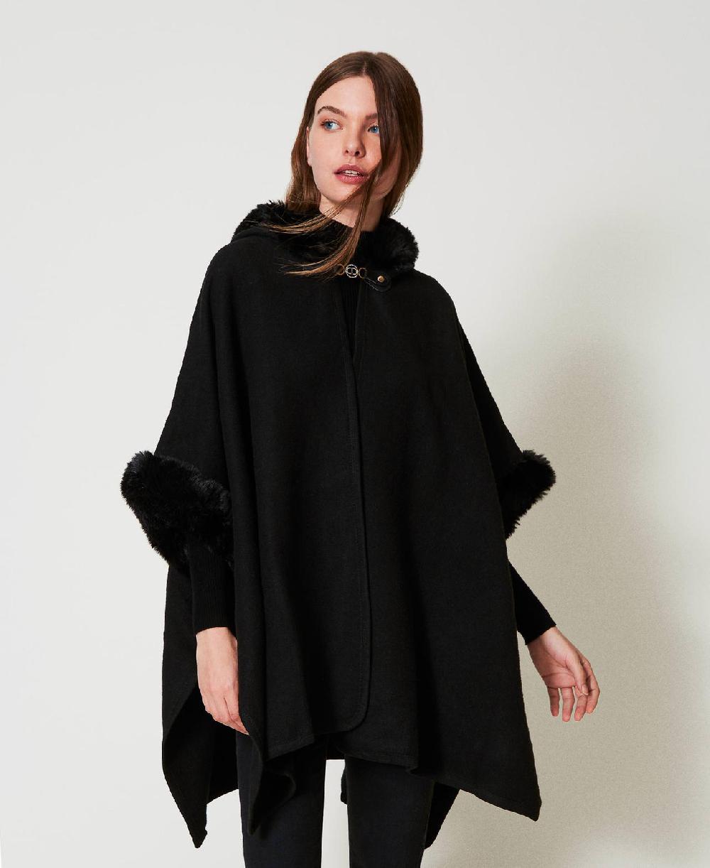 Scee by twin set Poncho in panno e faux fur In Linea