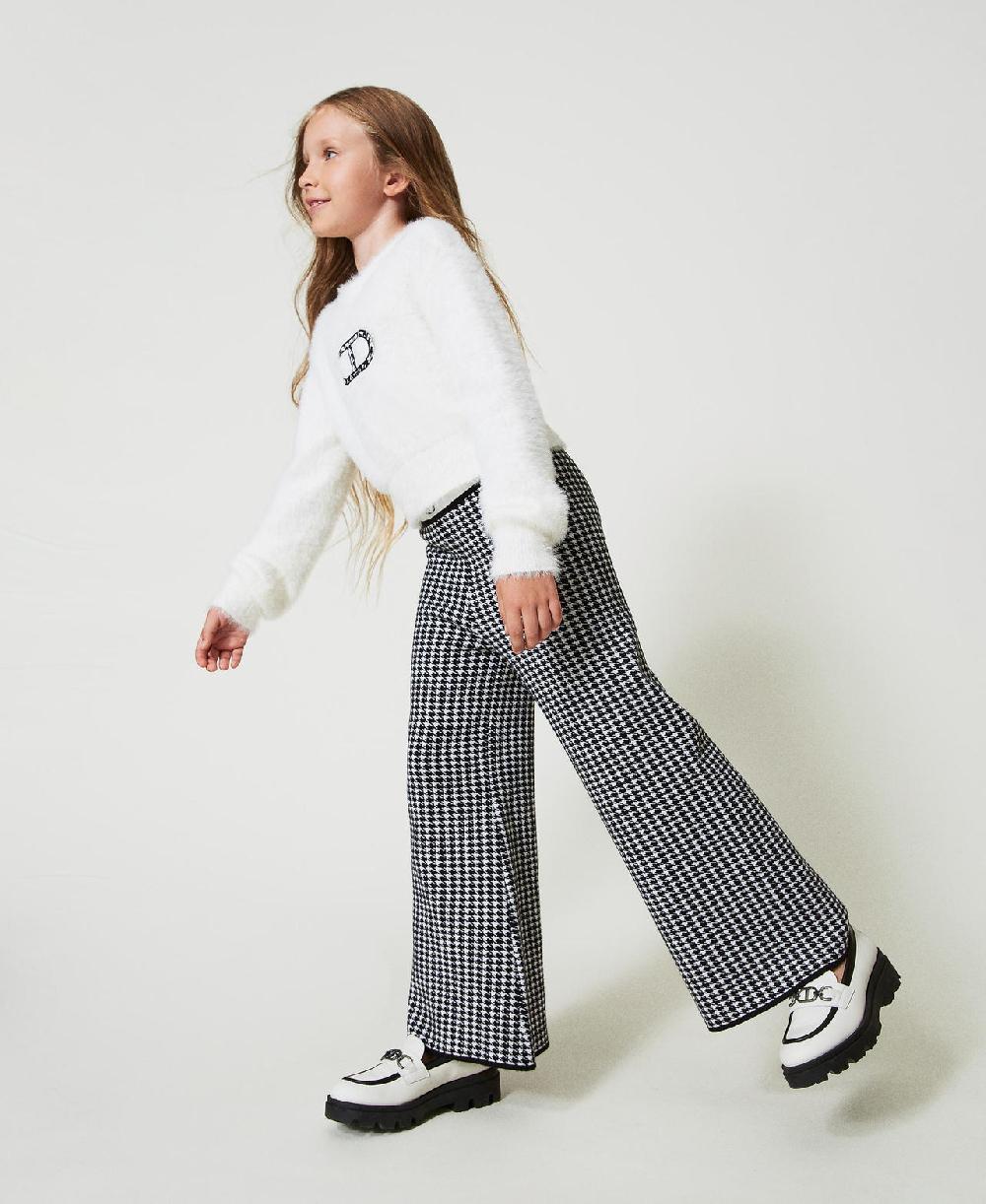 Scee by twin set Pantaloni in maglia jacquard pied de poule Ritorno libero