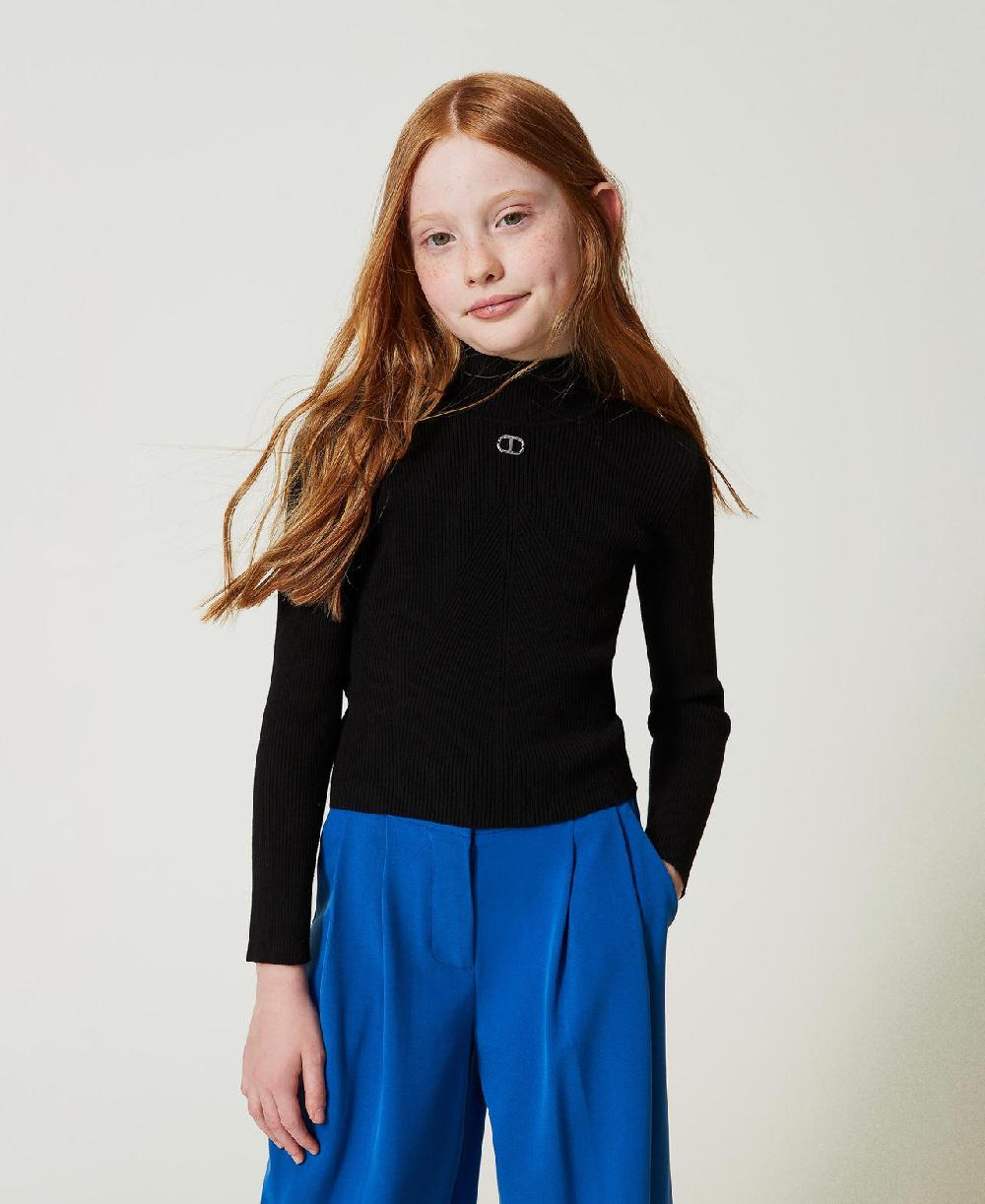 Scee by twin set Maglia lupetto a costine con logo Outlet