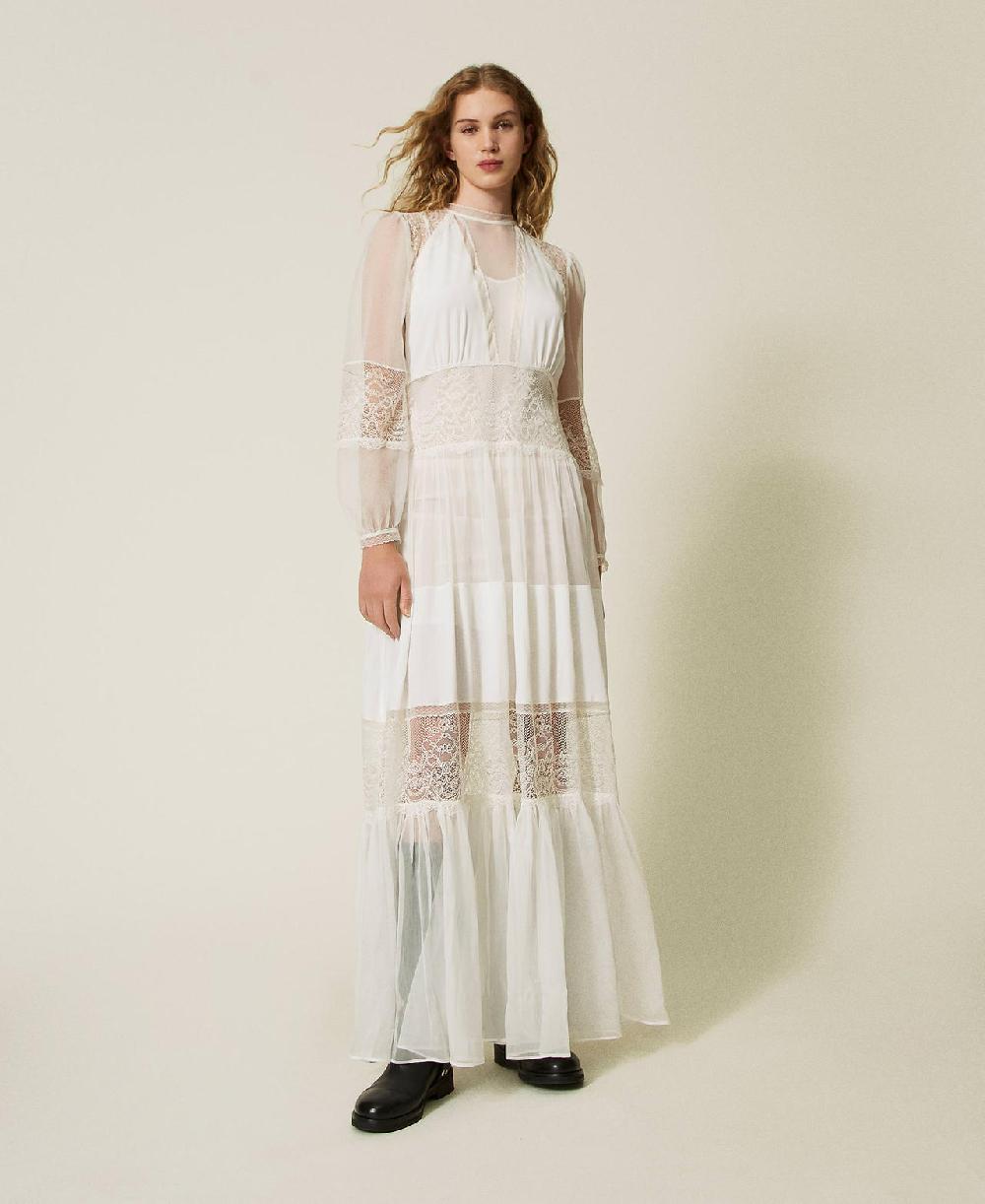 Scee by twin set Abito in creponne di seta con pizzo Offerte