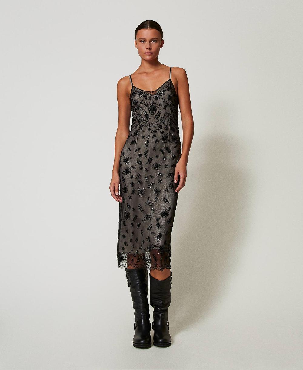 Scee by twin set Abito longuette in tulle con ricamo a mano Vendita Economica