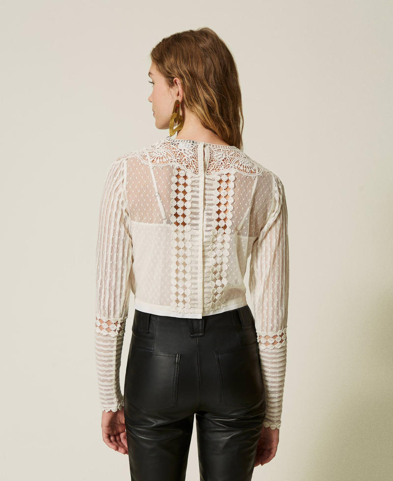 Scee by twin set Blusa in mussola con pizzo e ricami Saldi Di Fabbrica