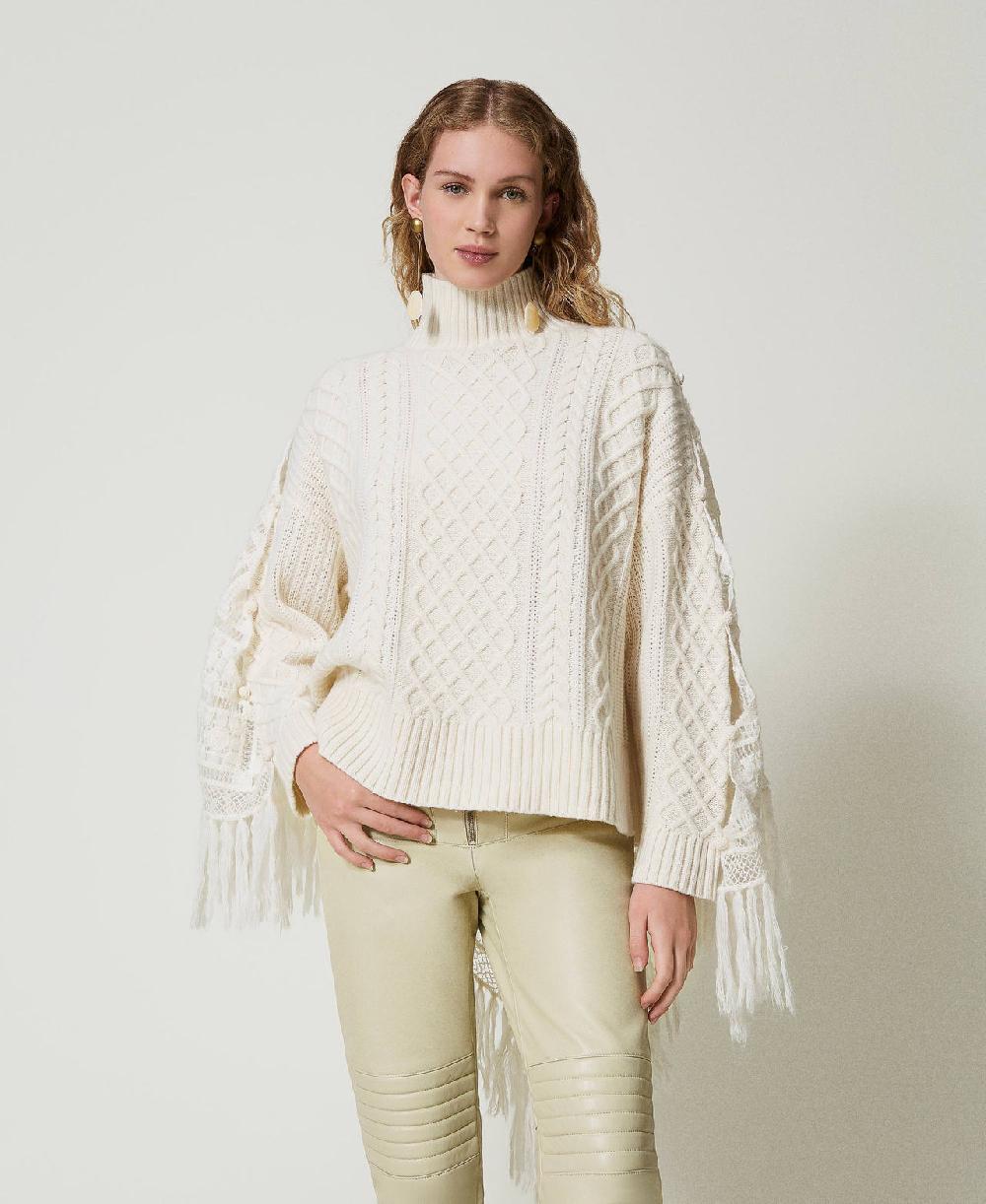 Scee by twin set Maxi maglia in misto lana con stola In Saldo