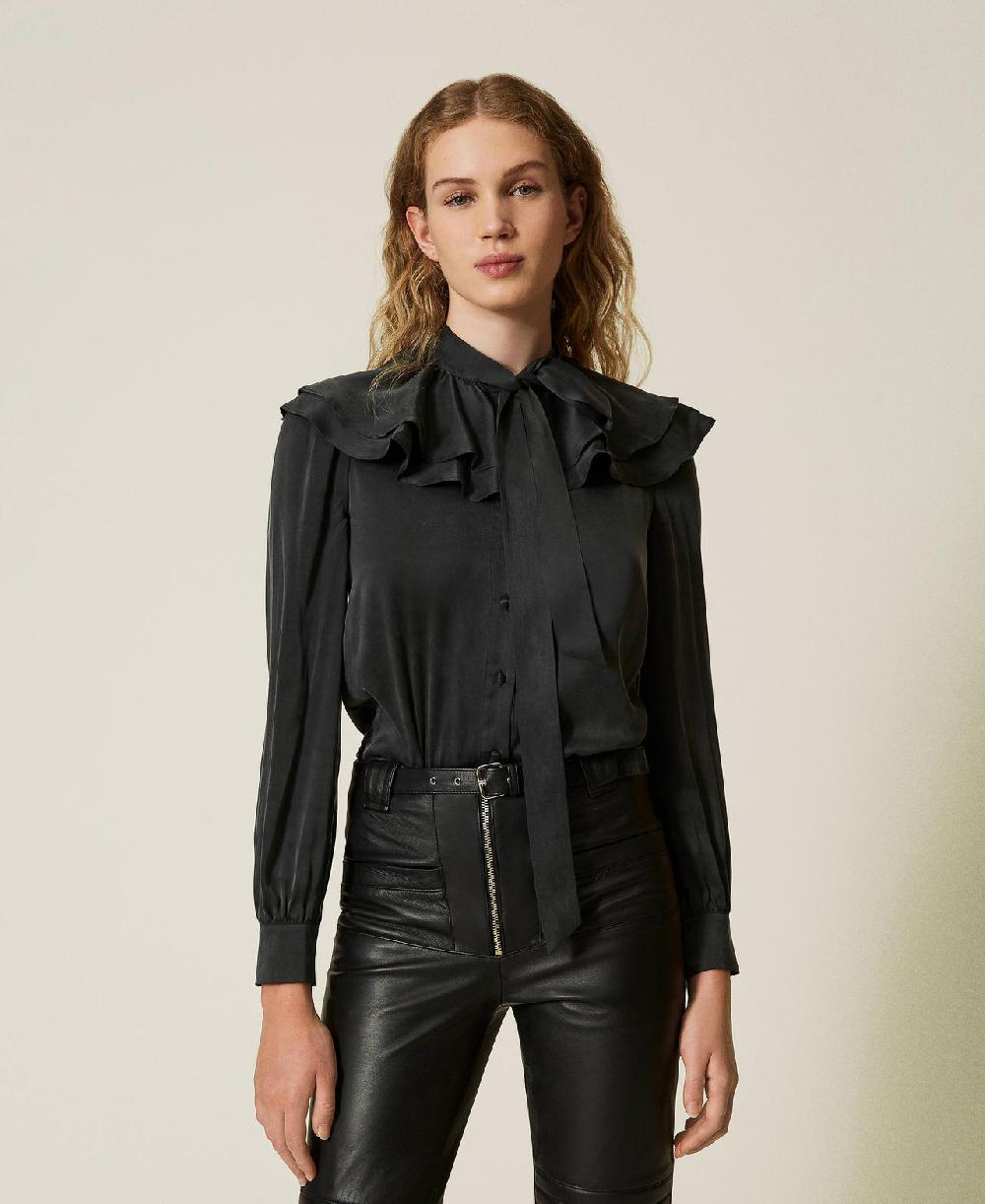 Scee by twin set Camicia in raso di seta con volant 2025