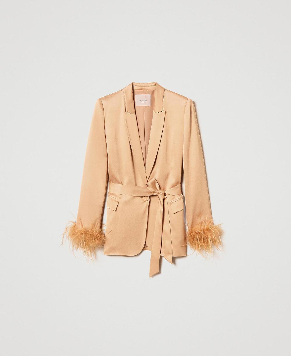 Scee by twin set Giacca blazer in raso con piume Qualità Garantita