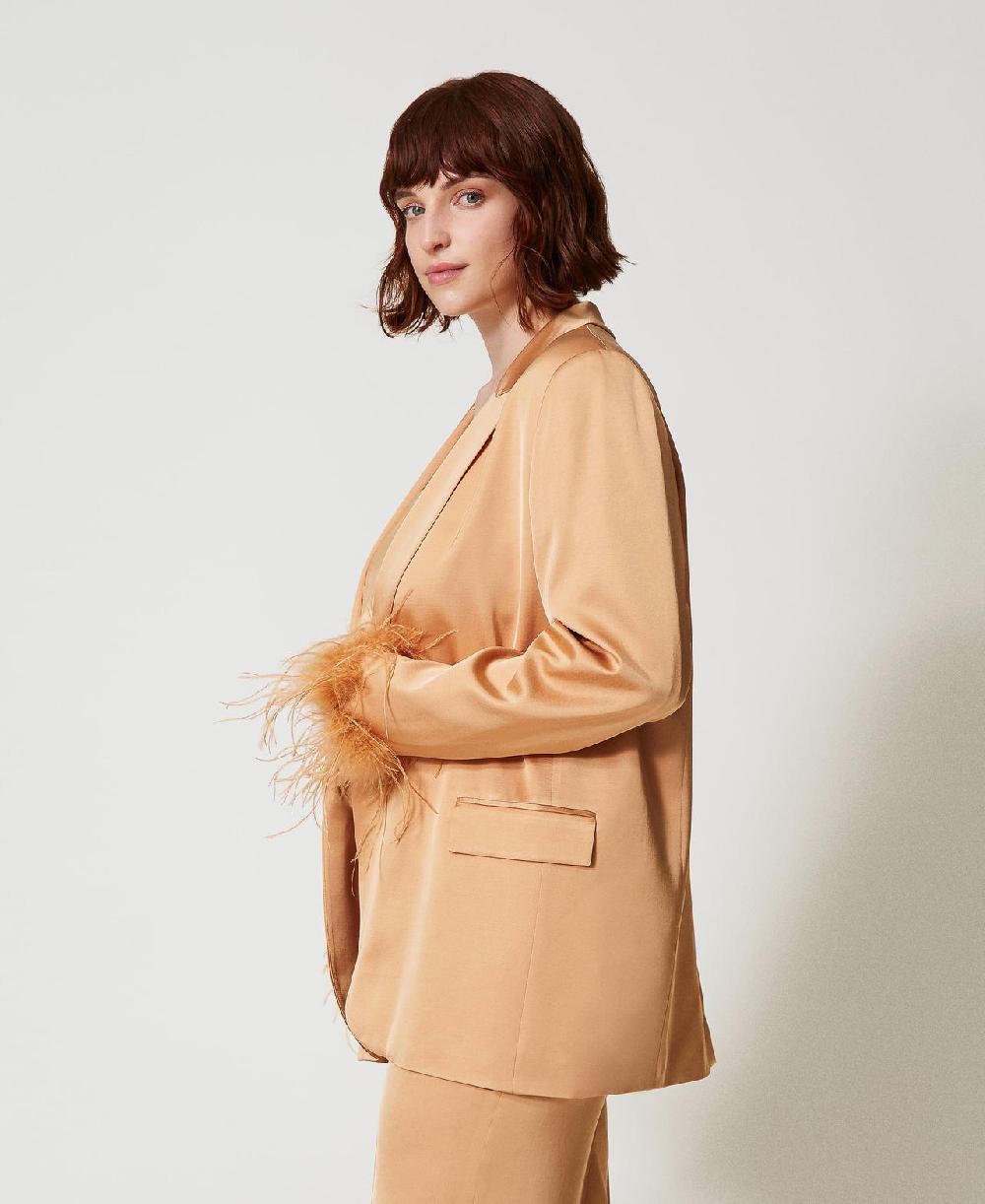Scee by twin set Giacca blazer in raso con piume Qualità Garantita
