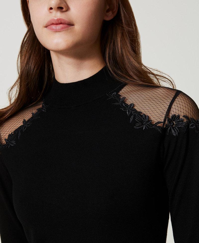 Scee by twin set Maglia lupetto con tulle e ricamo Shopping Online
