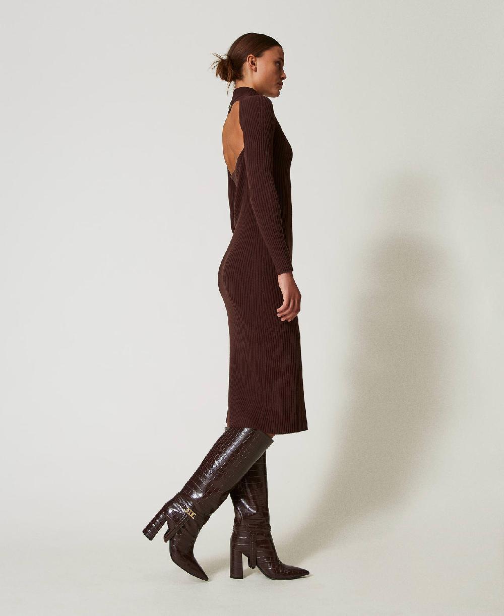 Scee by twin set Abito lungo in maglia a costine con apertura Sottocosto