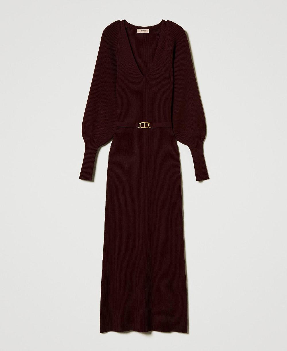 Scee by twin set Abito lungo in maglia a costine con cintura
