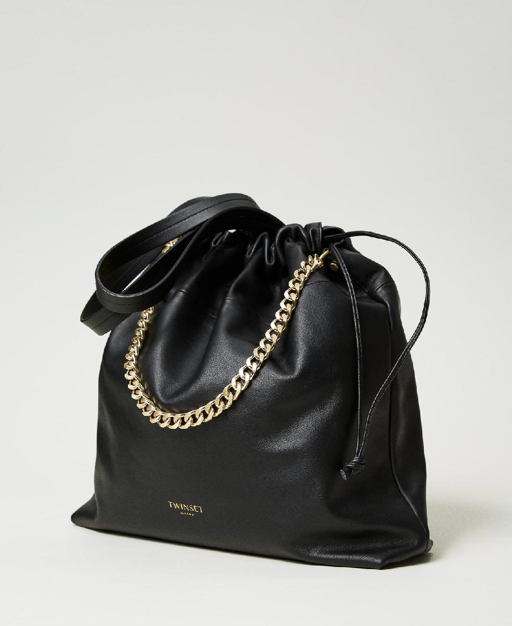 Scee by twin set Borsa shopper grande in pelle con coulisse Saldi