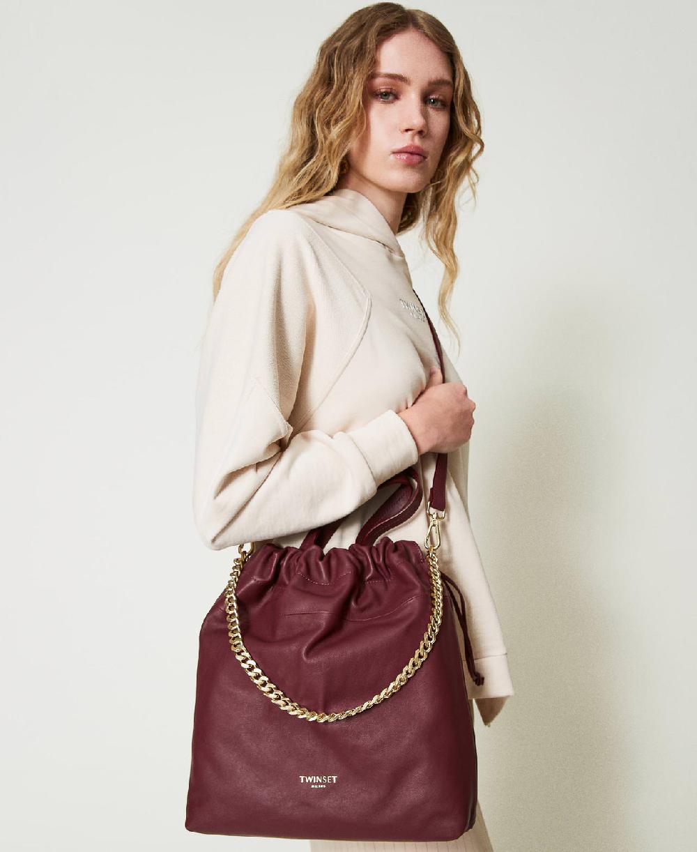 Scee by twin set Borsa shopper media in pelle con coulisse In Saldo
