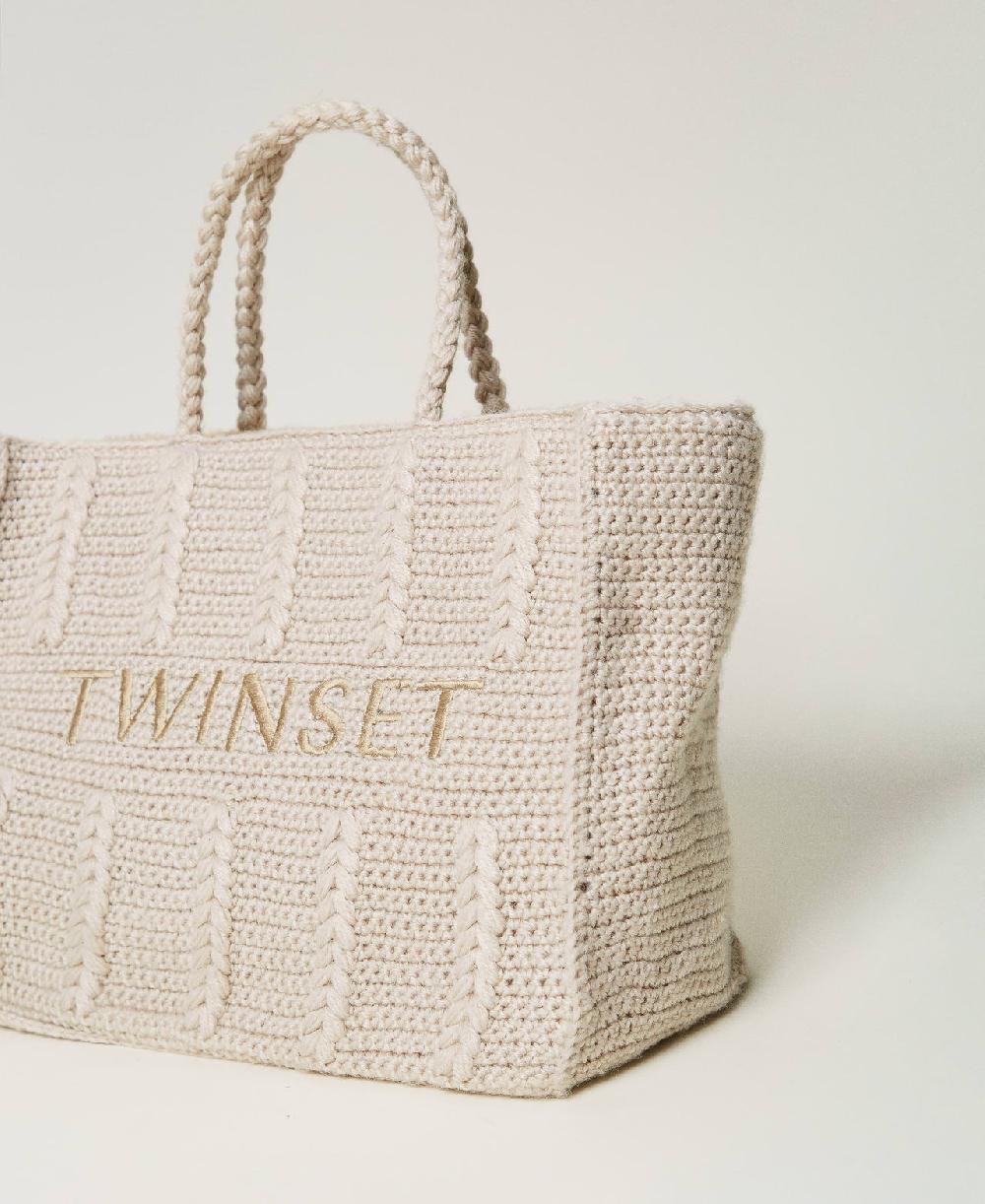 Scee by twin set Borsa shopper 'Bohémienne' tricot con logo Offerta Anniversario