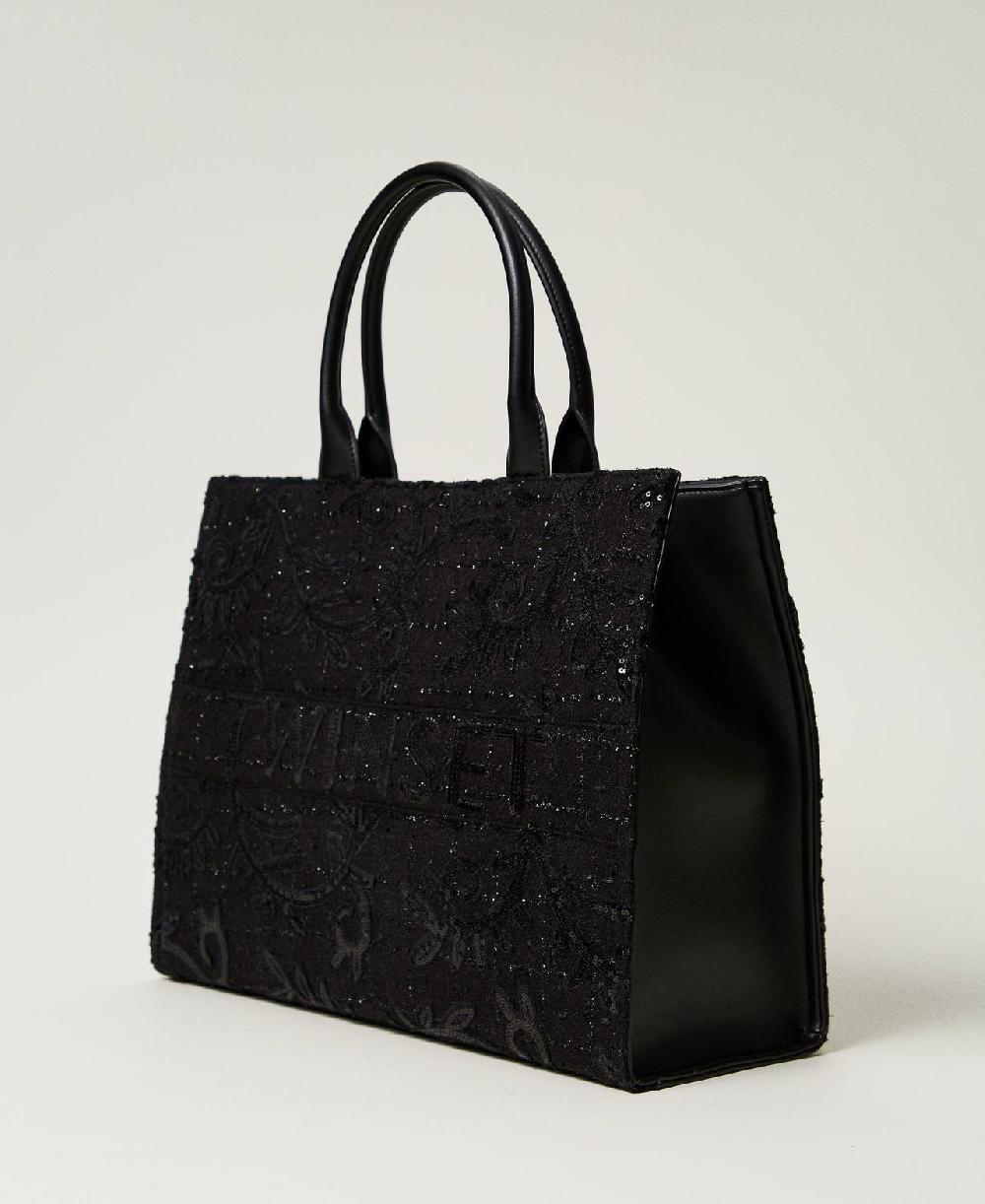 Scee by twin set Borsa shopper 'Victoria' con ricamo e logo In Saldo