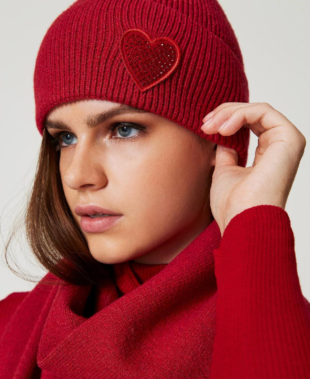 Scee by twin set Berretto in maglia con patch a cuore