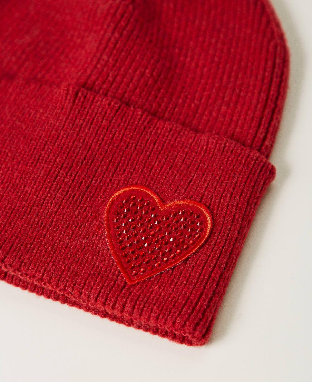 Scee by twin set Berretto in maglia con patch a cuore Saldi Di Fabbrica
